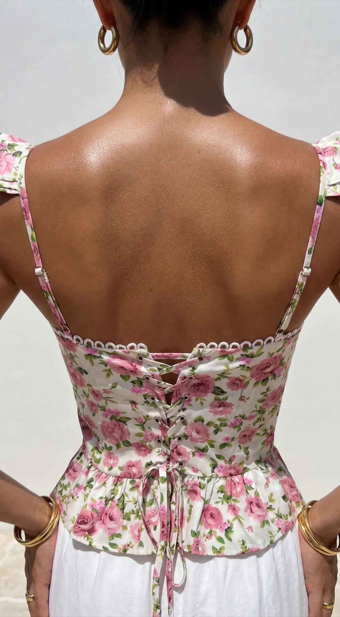 Zala Floral Corset Ruffle Top Cream