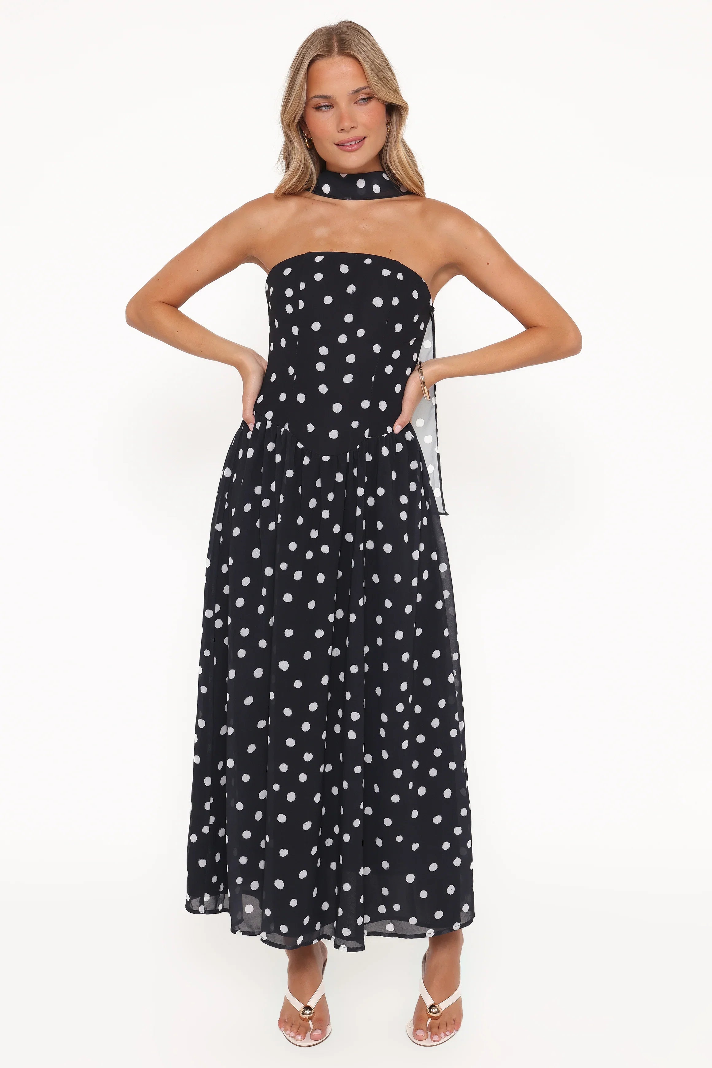 Boston Strapless Maxi Dress Black Polka Dot