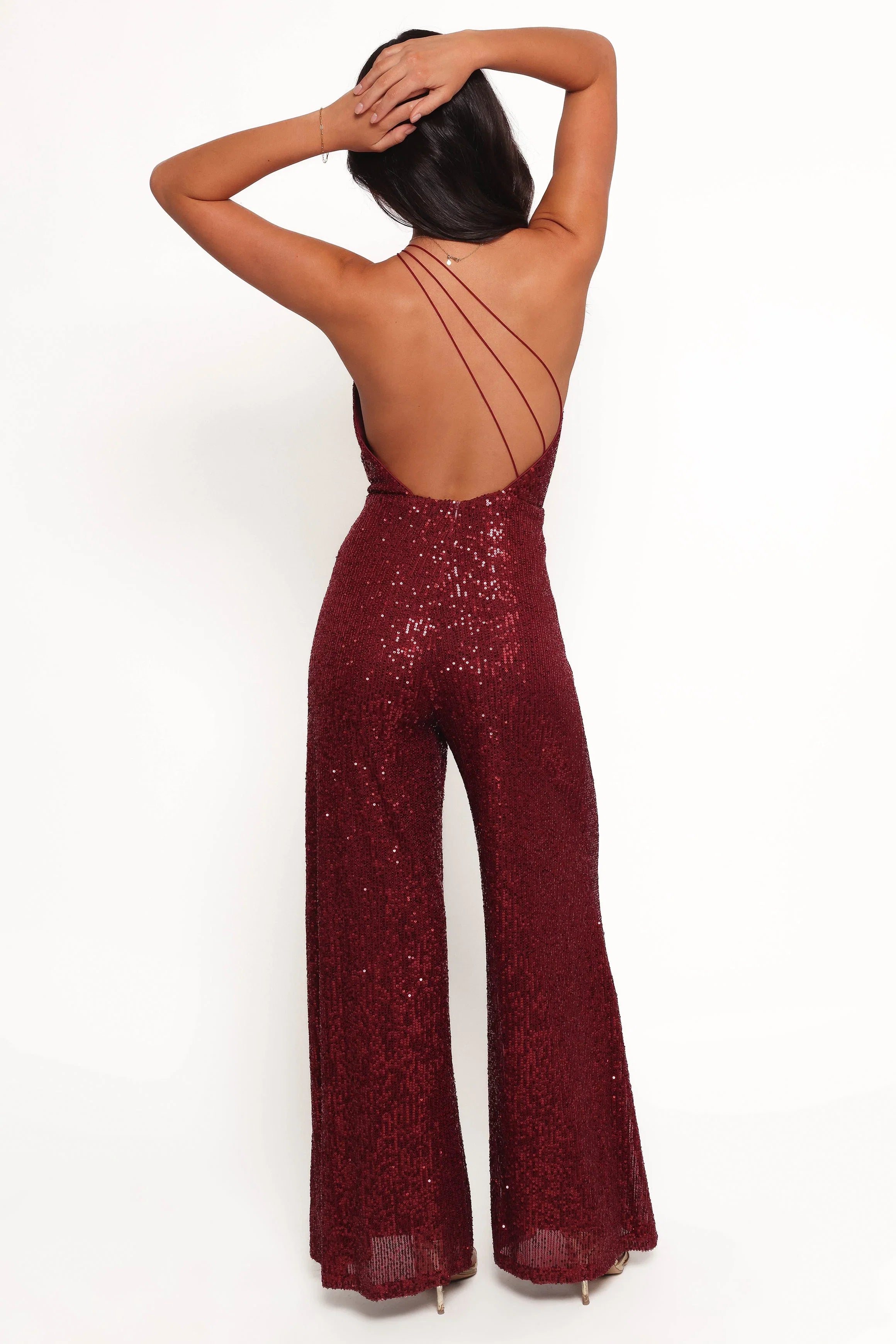 Khianna Sequin One Shoulder Jumpsuit Red