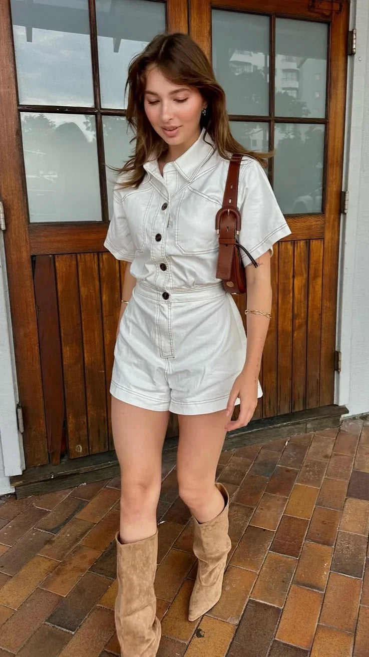 Nella Playsuit White Denim