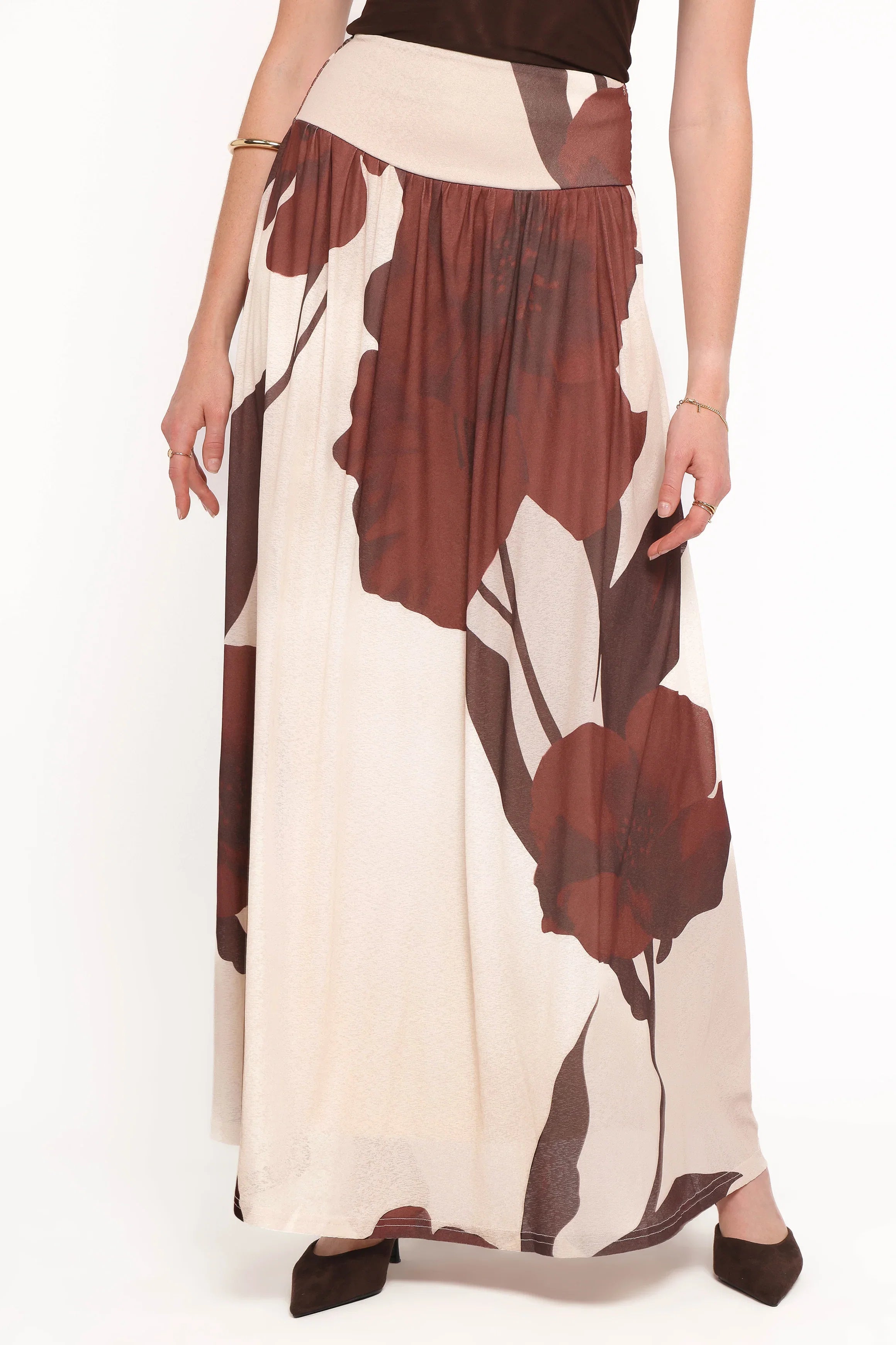 Cascade Maxi Skirt Cream Brown Floral