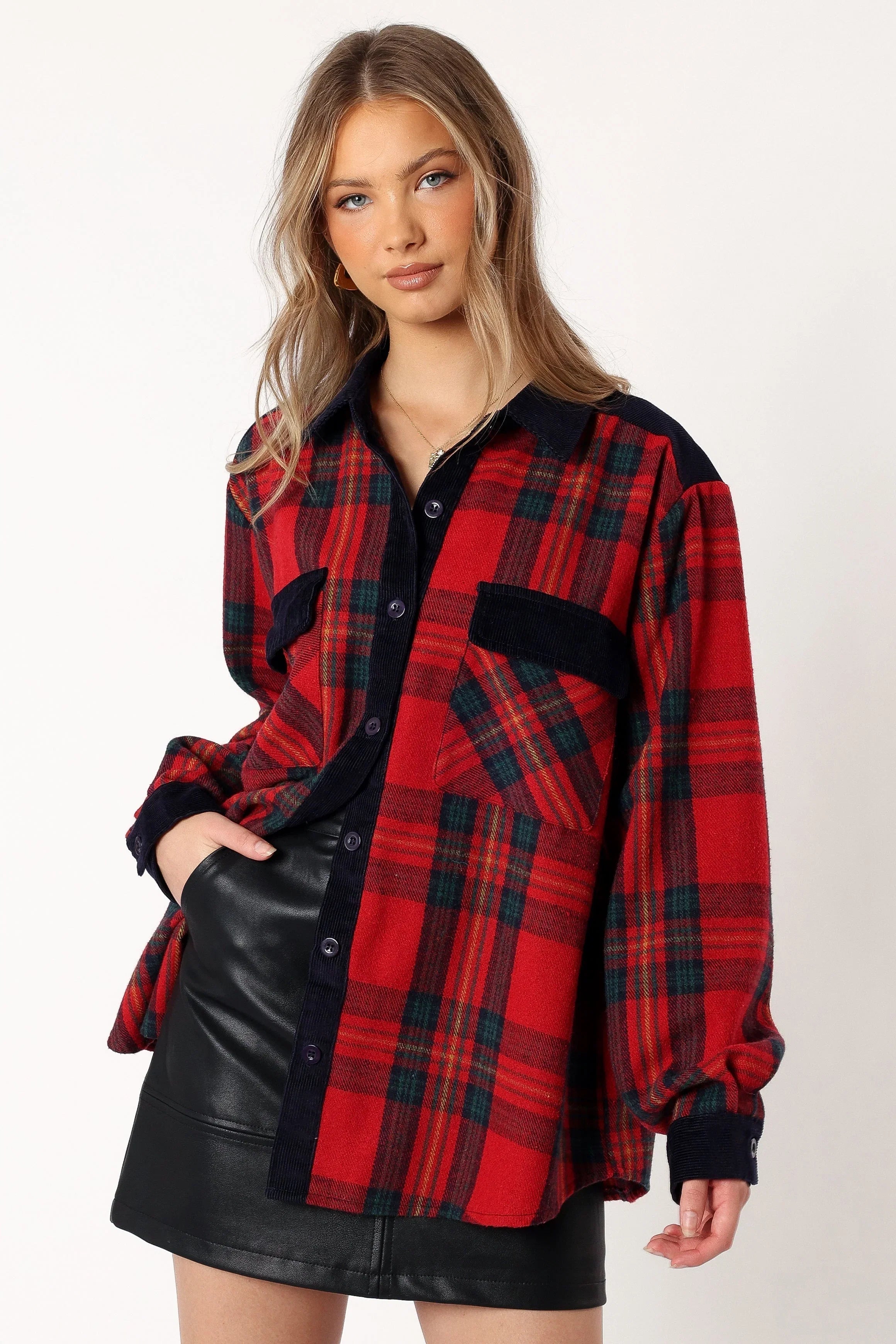 Lucille Plaid Shacket Red Navy
