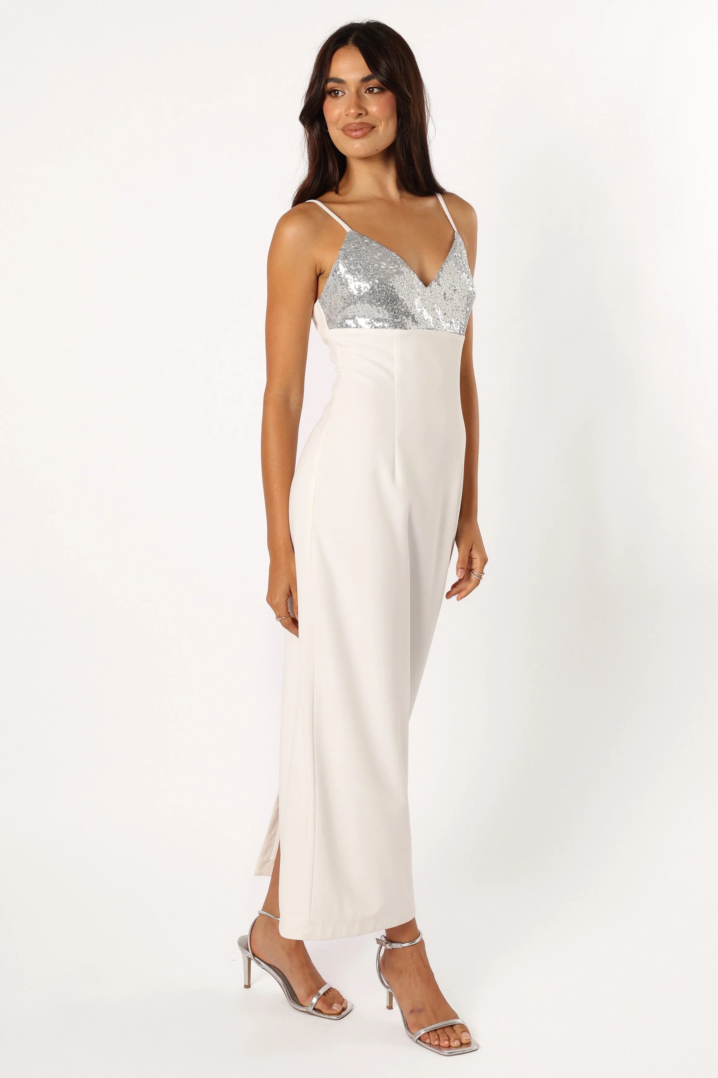 Kylie Slip Dress White Silver