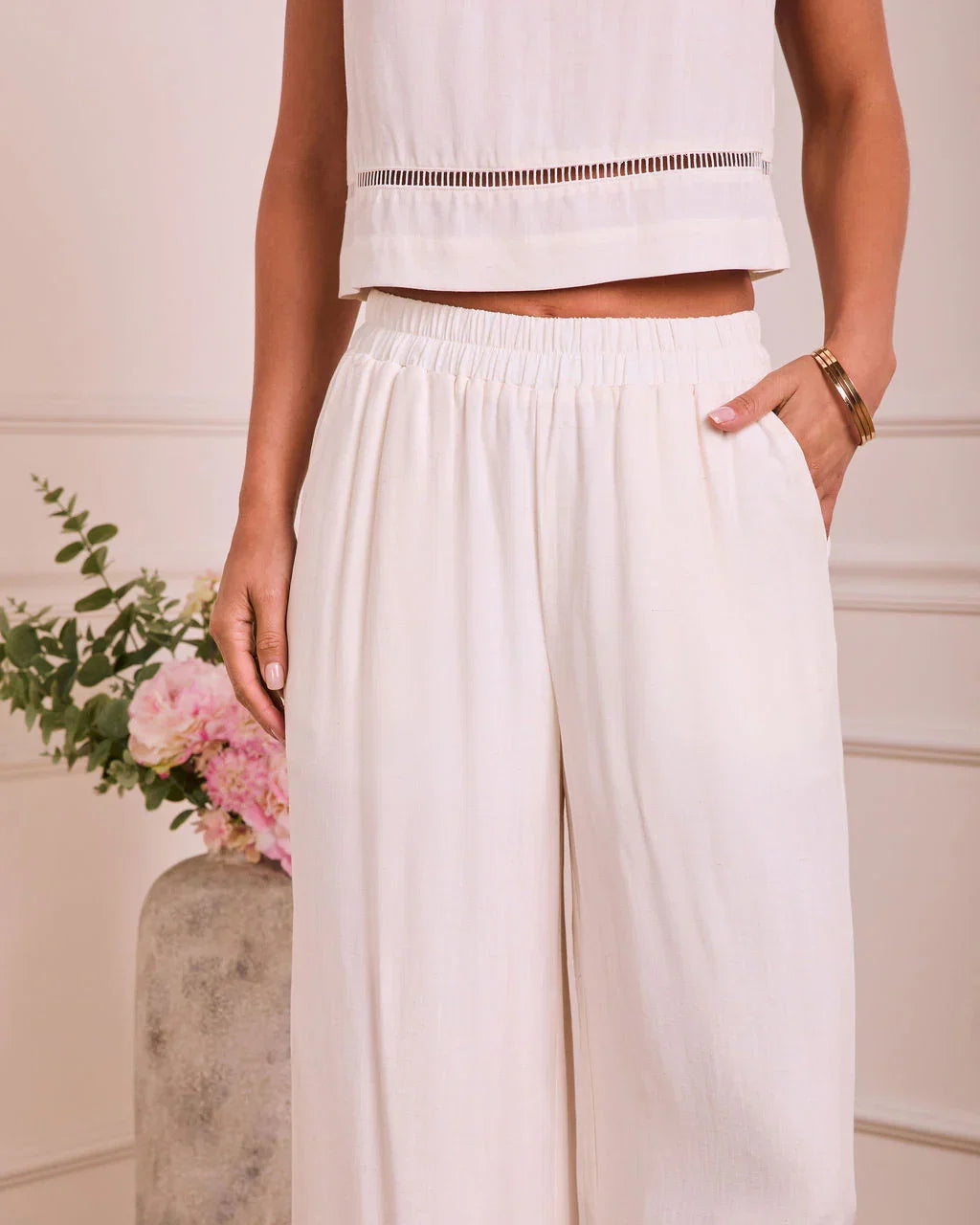 Sunbeam Darling Ladder Lace Trim Wide Leg Pants