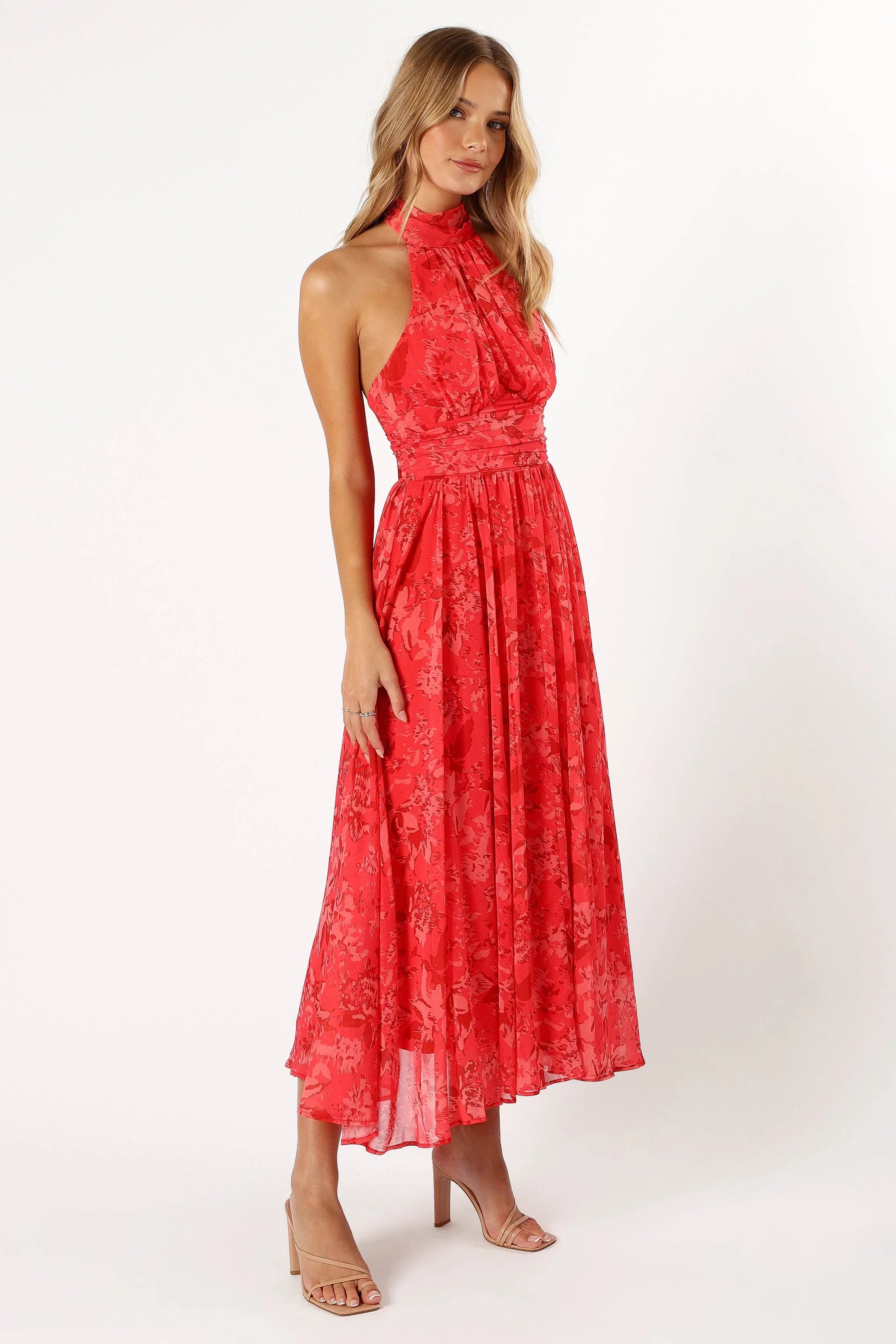 Primrose Halterneck Maxi Dress Red Floral
