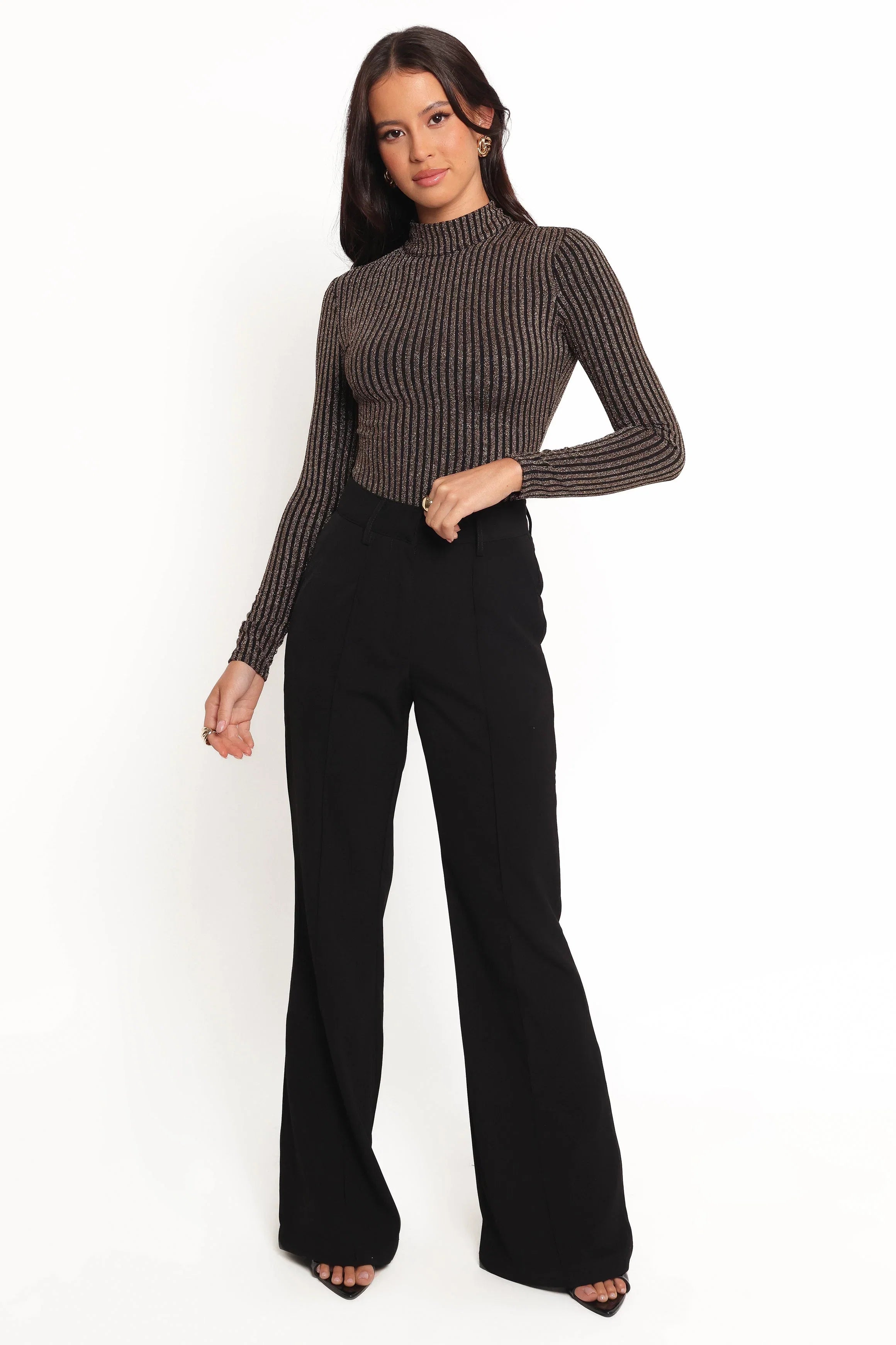 Vienah Long Sleeve Bodysuit Black Gold