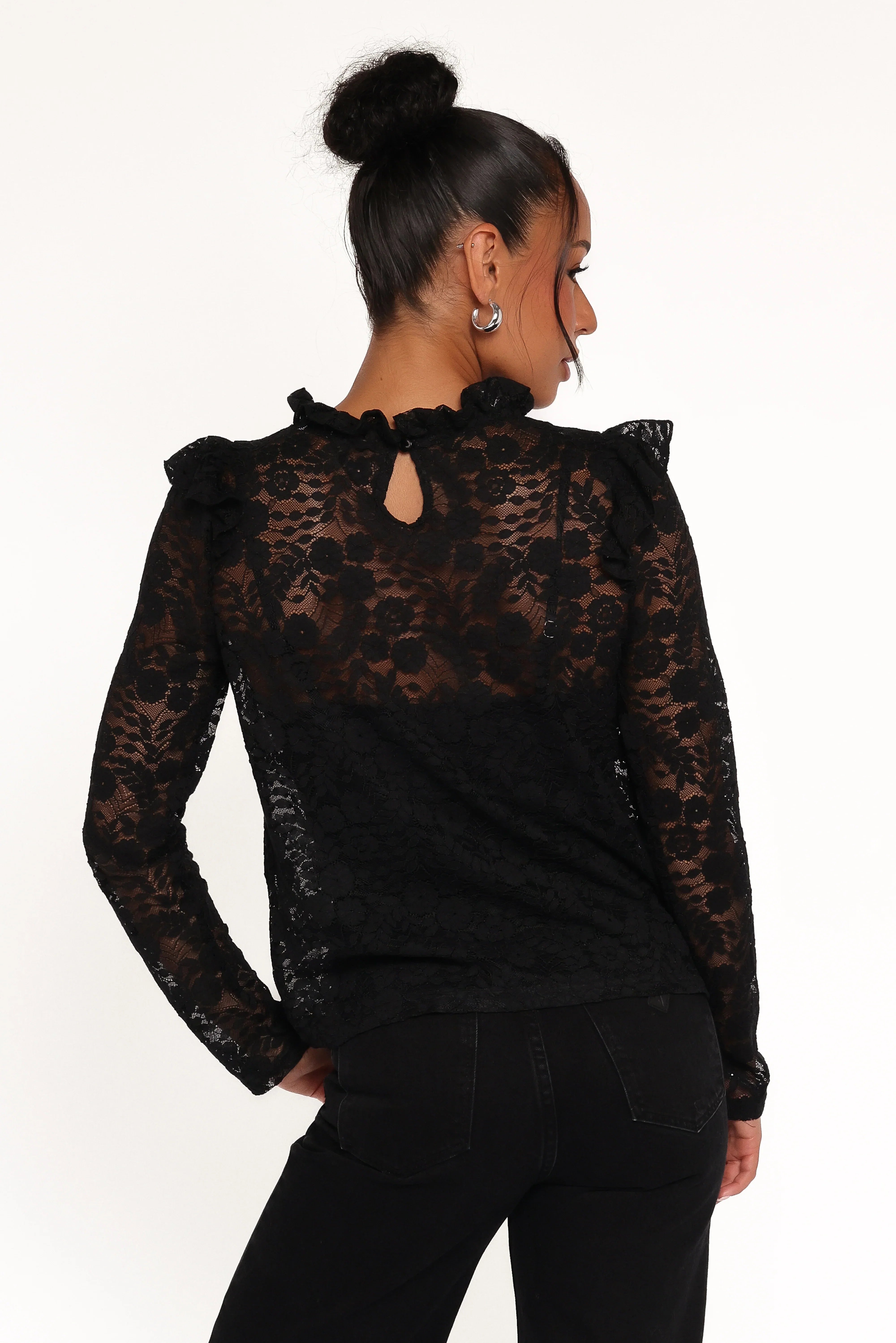 Lettie Lace Ruffle Top Black