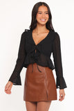 Elora Chiffon Ruffle Front Top Black