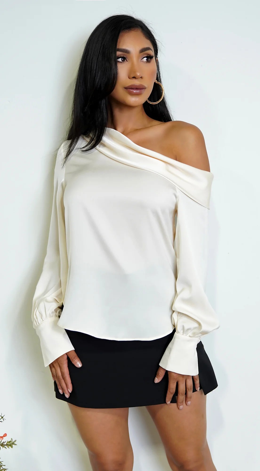 Taylor One Shoulder Satin Top Cream