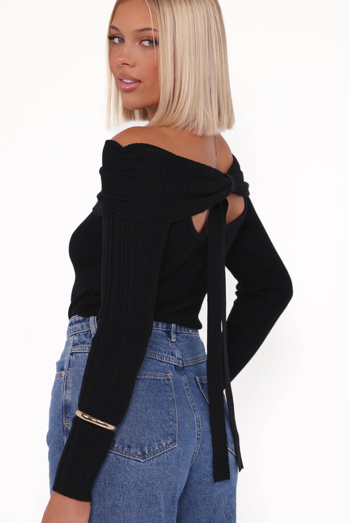 Junia Tie Back Knit Top Black