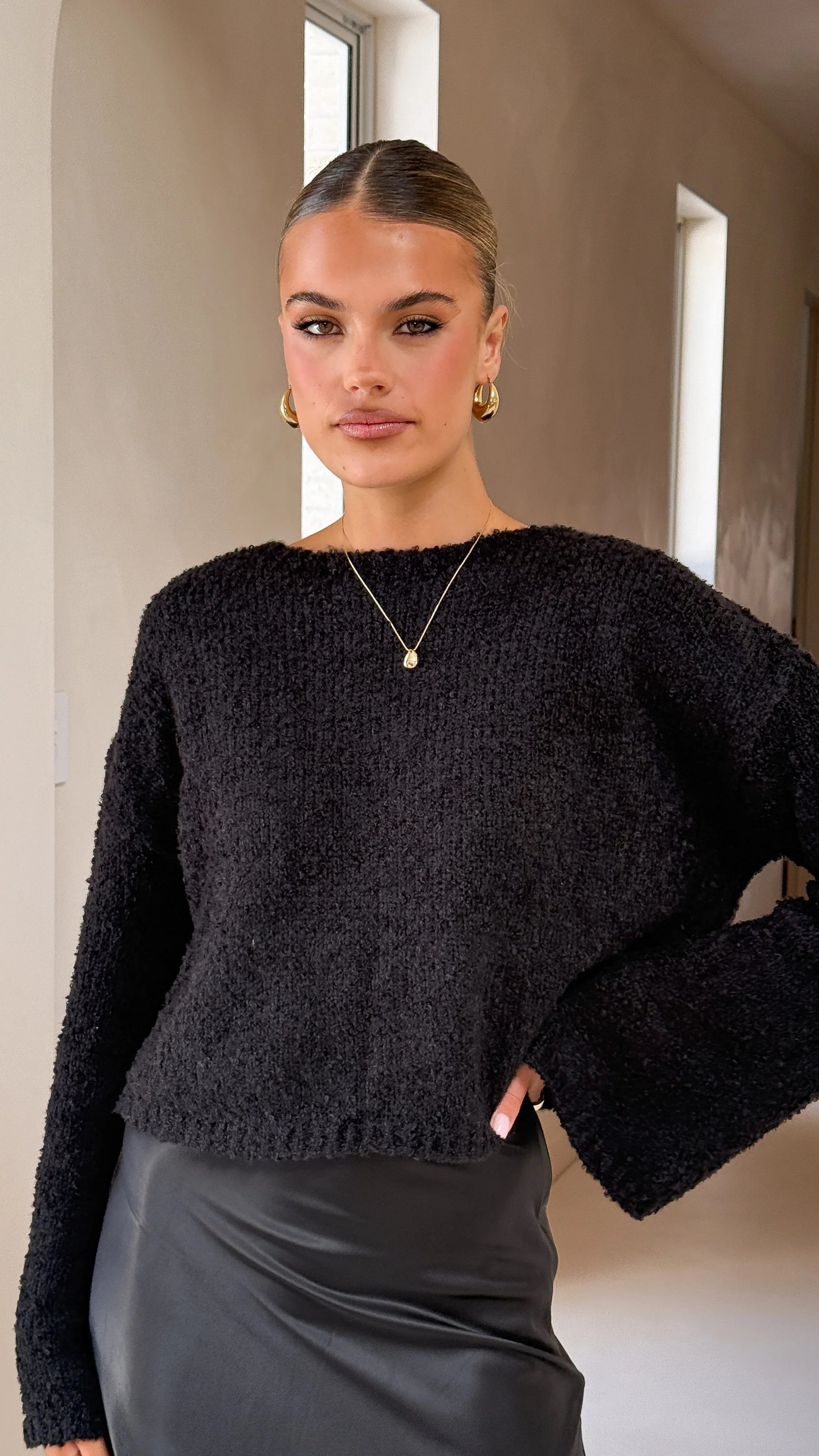 Zala Cropped Knit Sweater Black