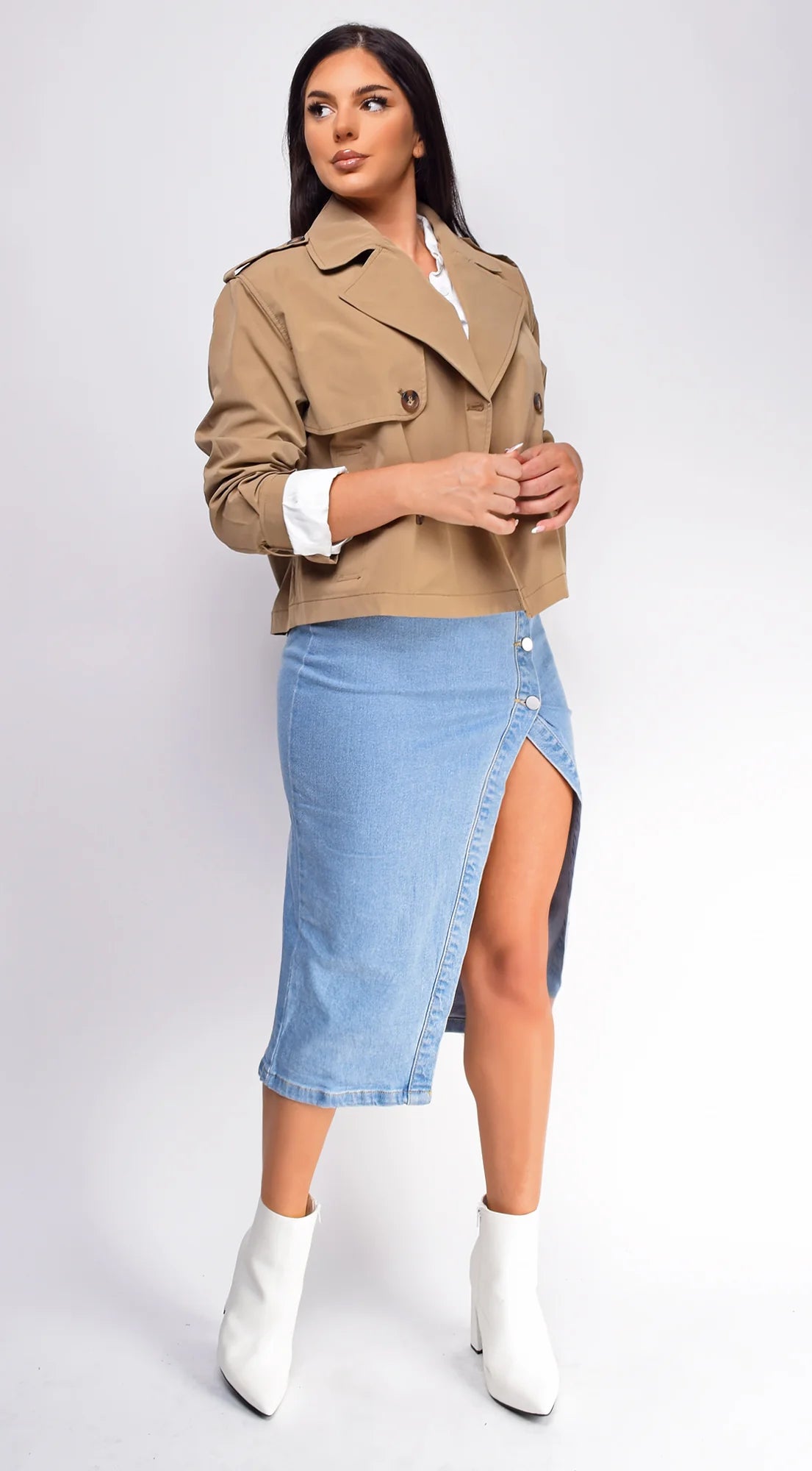 Devin Cropped Trench Jacket Beige