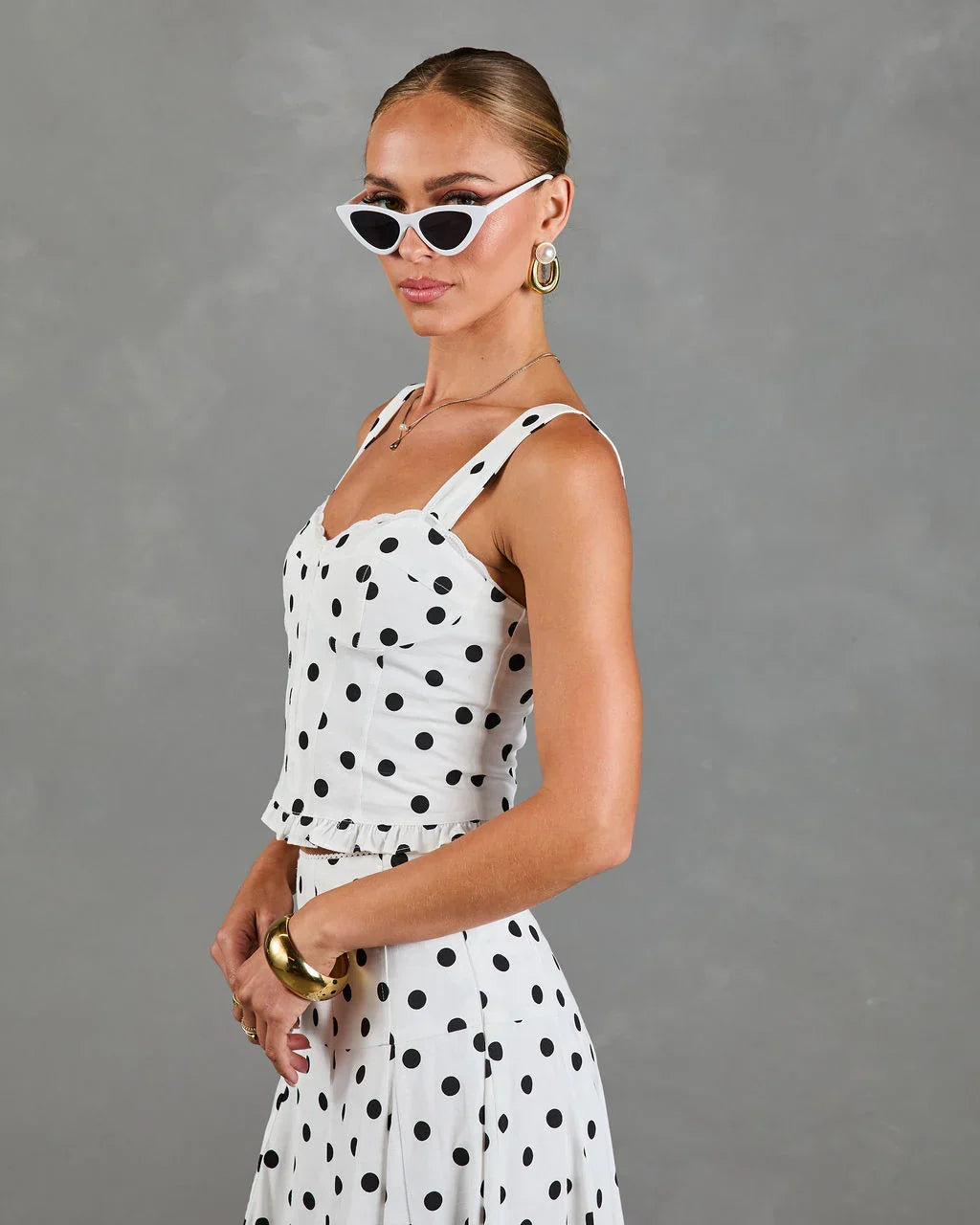 Spotted Dream Polka Dot Corset Linen Blend Top