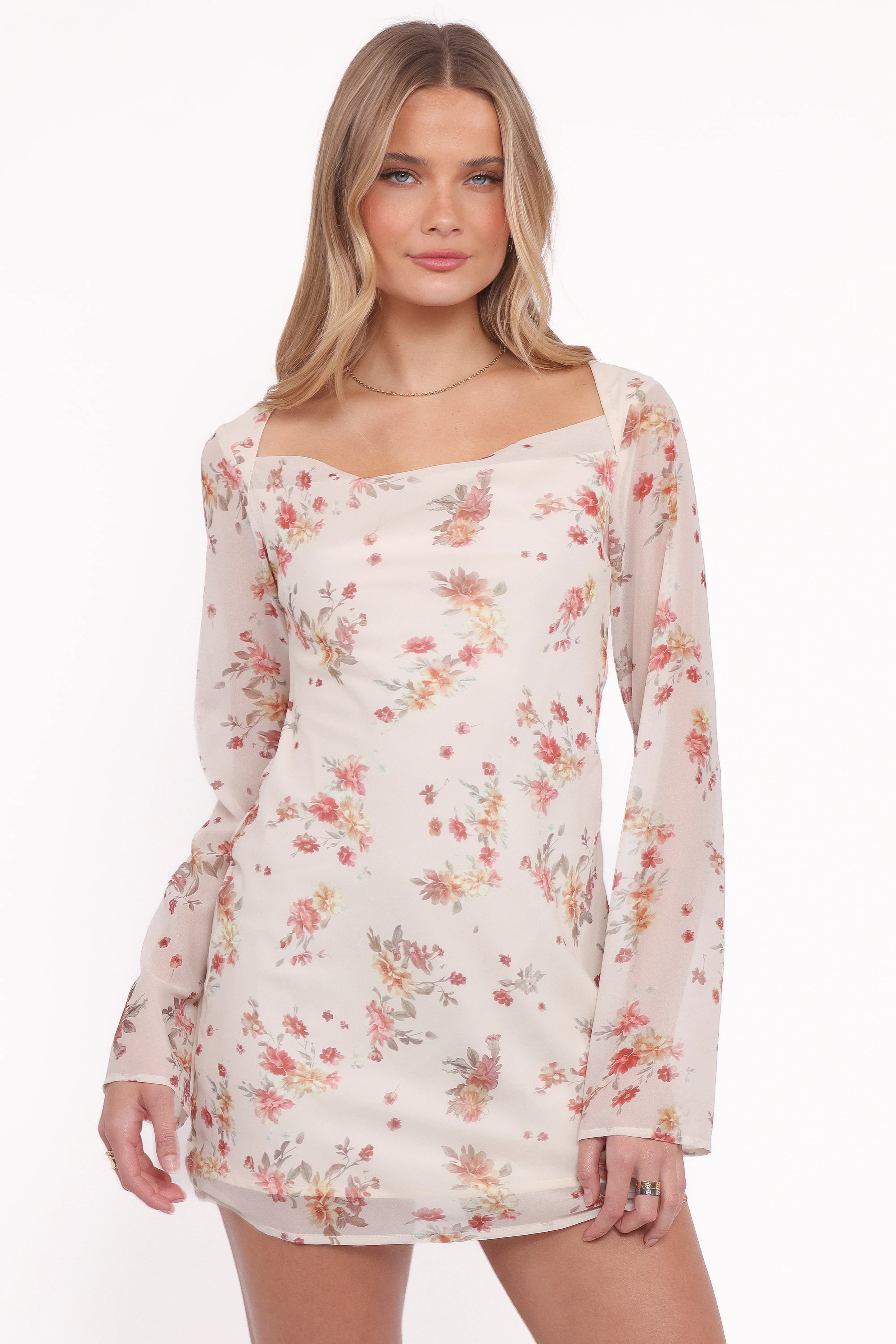 Everlyn Long Sleeve Mini Dress Cream Floral
