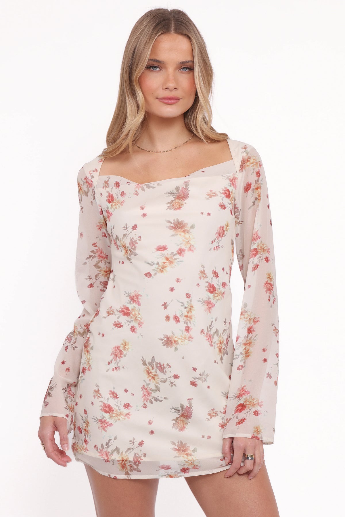 Everlyn Long Sleeve Mini Dress Cream Floral