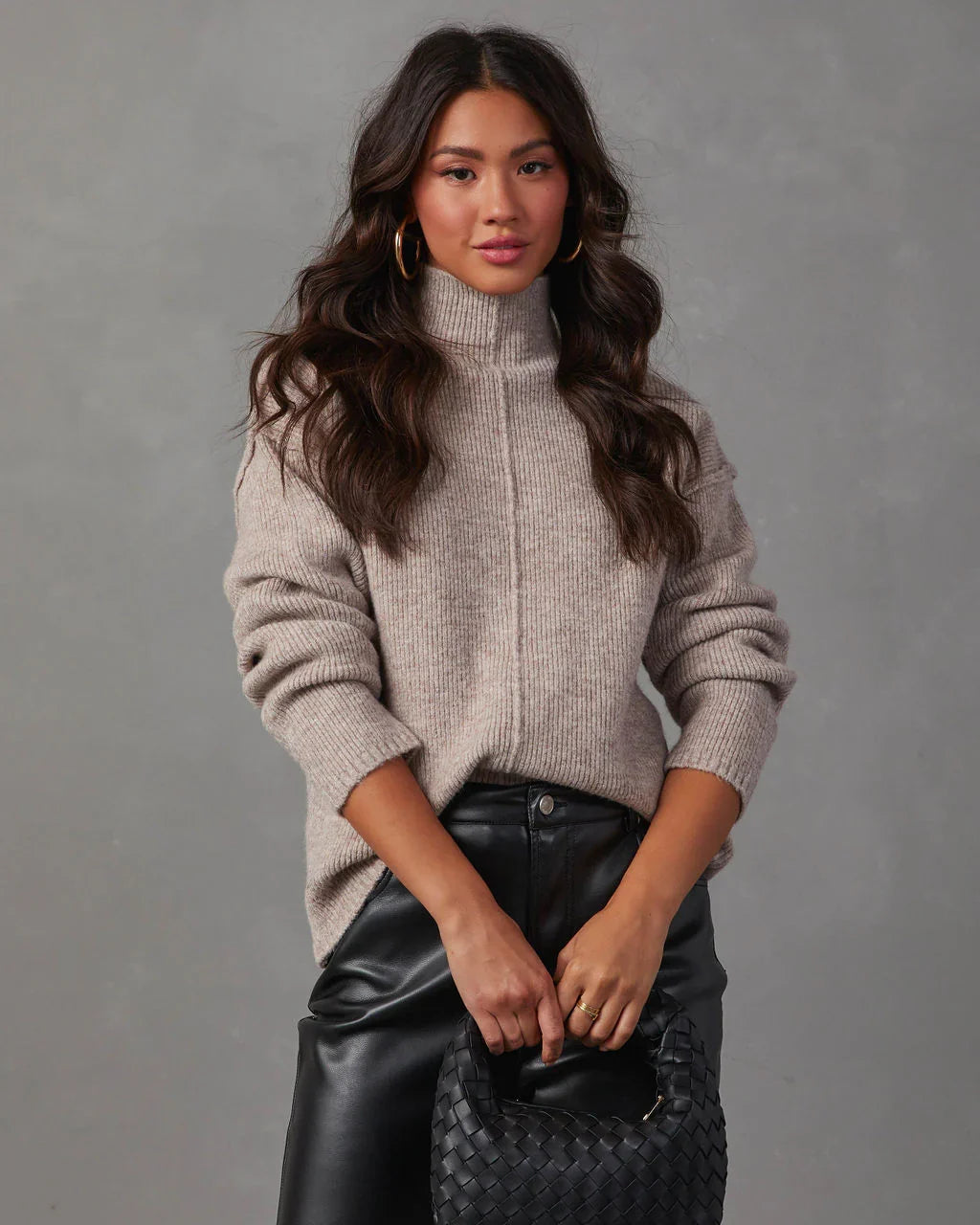 Malia Mock Neck Seamed Sweater