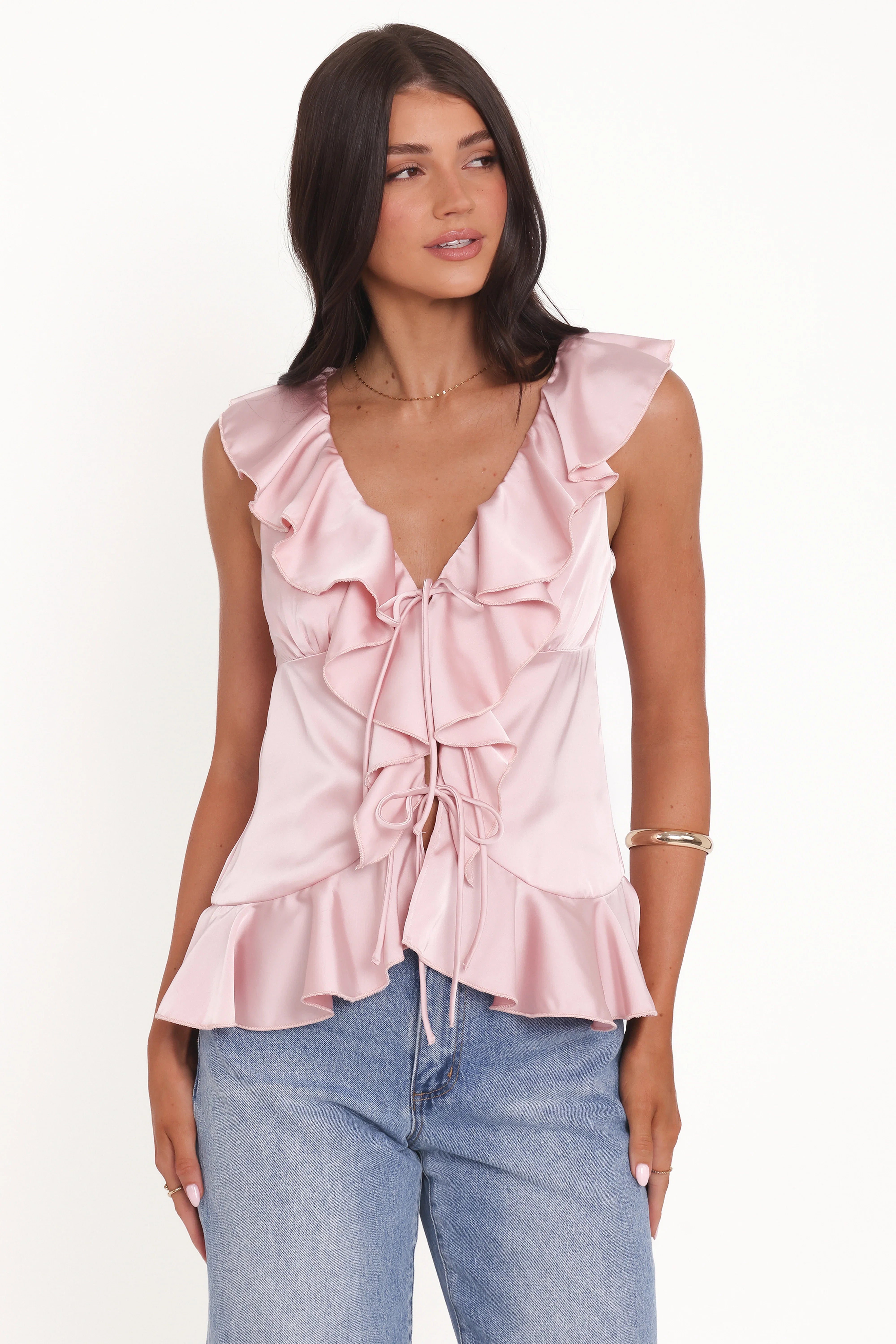 Orelia Ruffle Front Top Pink