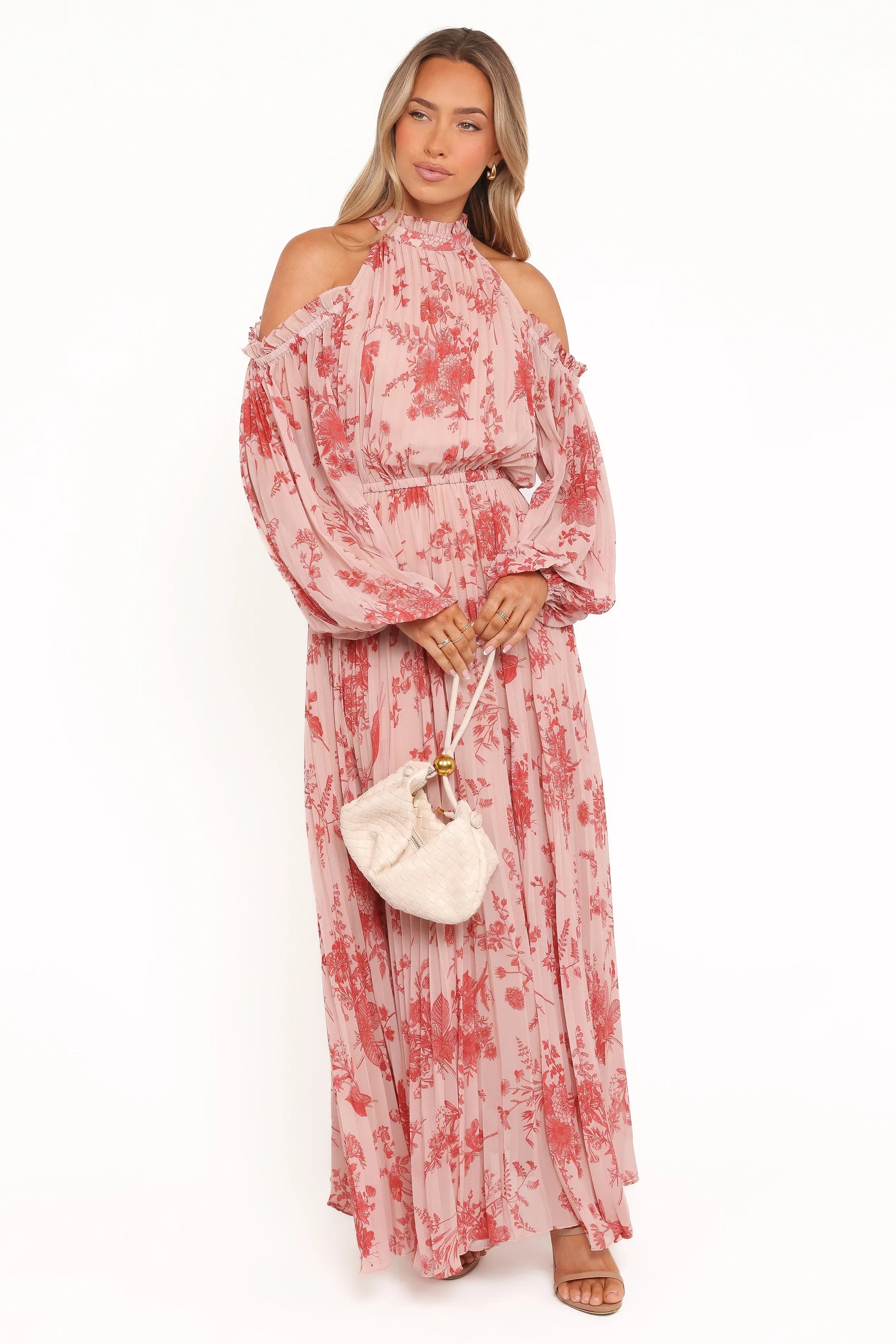 Hilary Pleated Maxi Dress Red Floral