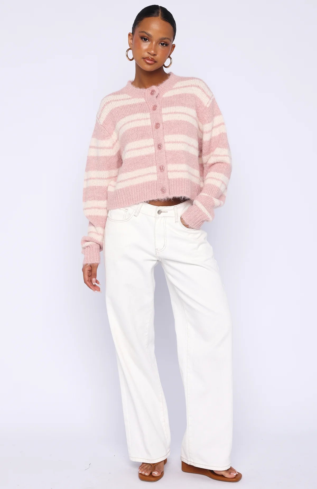 Ice Bae Stripe Knit Cardigan Strawberry Cream Stripe