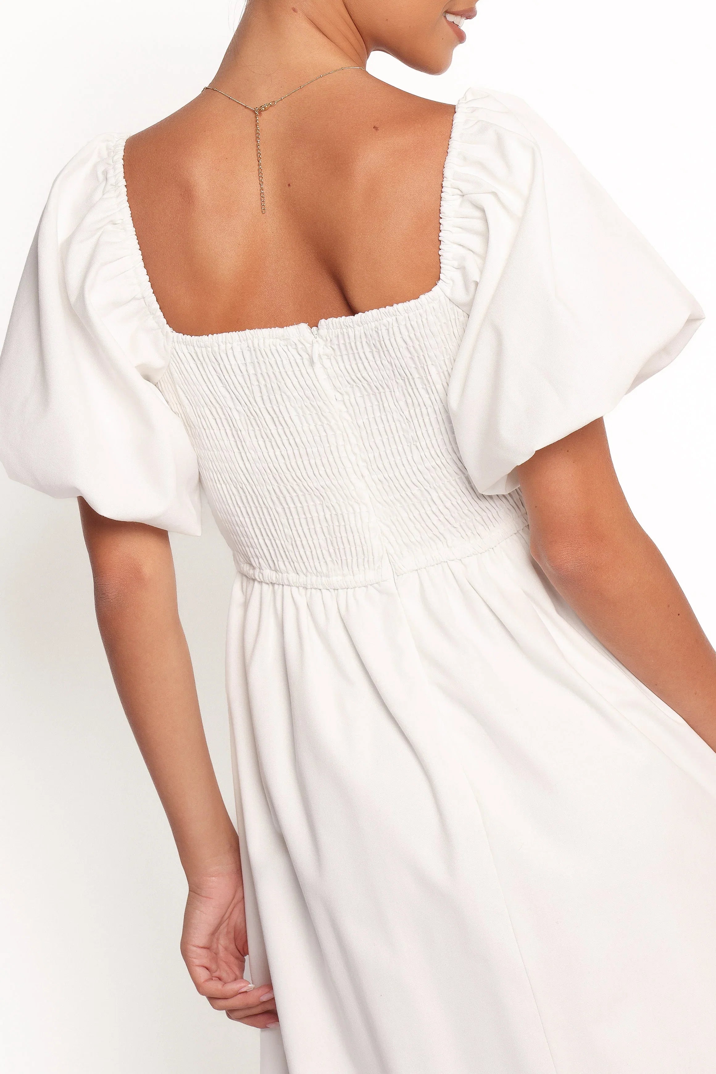 Clo Puff Sleeve Midi Dress White