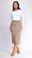 Hailey Front Pocket Midi Skirt Beige