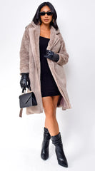 Cataleya Long Faux Fur Coat Taupe