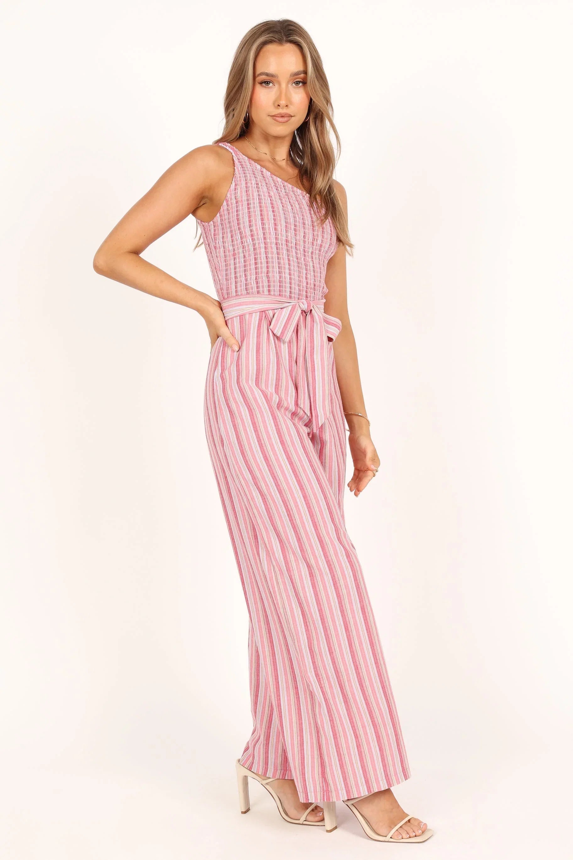 Amilia One Shoulder Jumpsuit Stripe