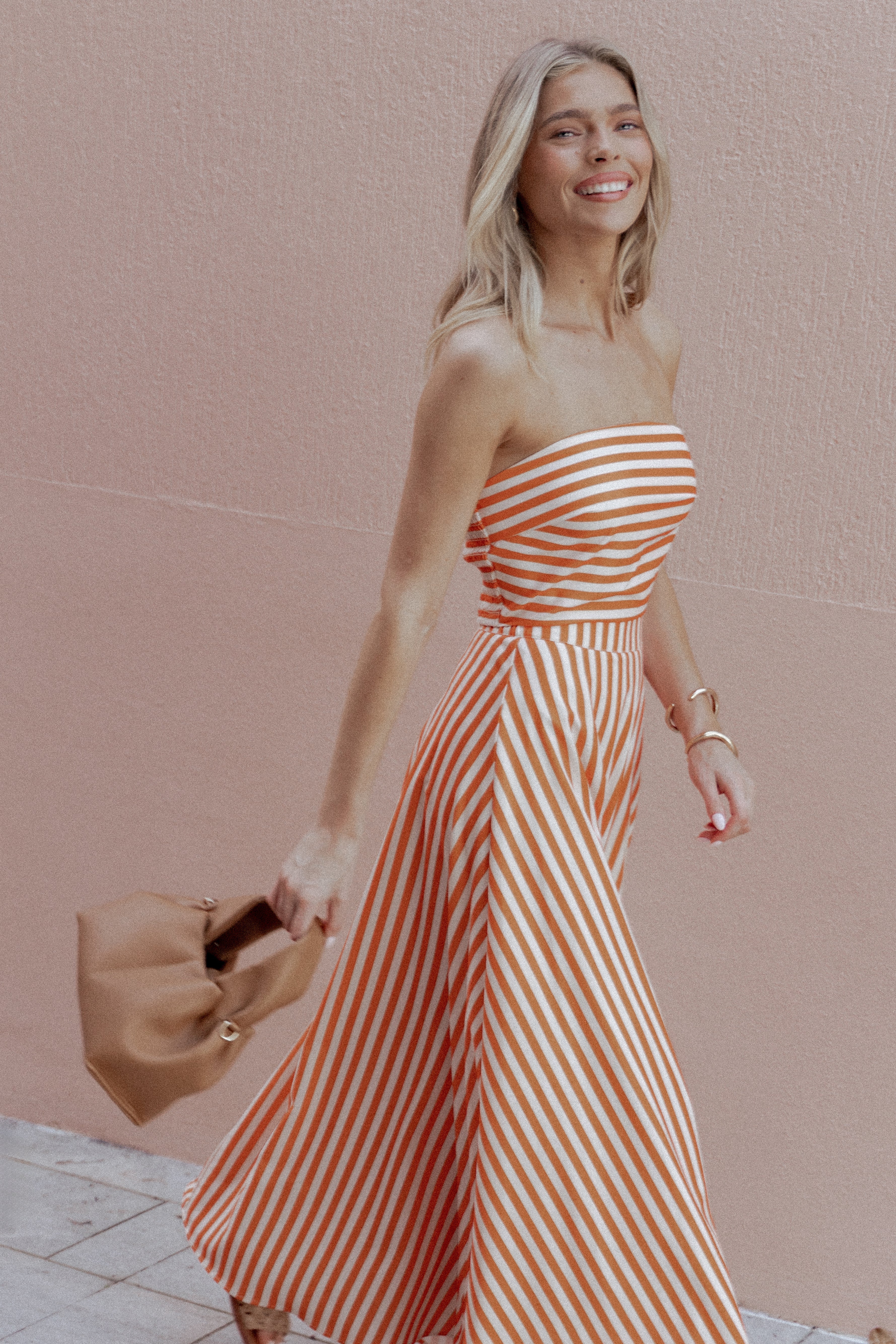 Serafina Two Piece Set Orange Beige Stripe