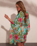 Arellie Tropical Floral Waist Tie Cover Up Top