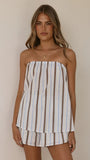 Calliope Strapless Top and Shorts Set Choc Blue Stripe