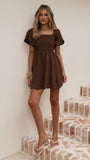 Molly Linen Mini Dress Chocolate