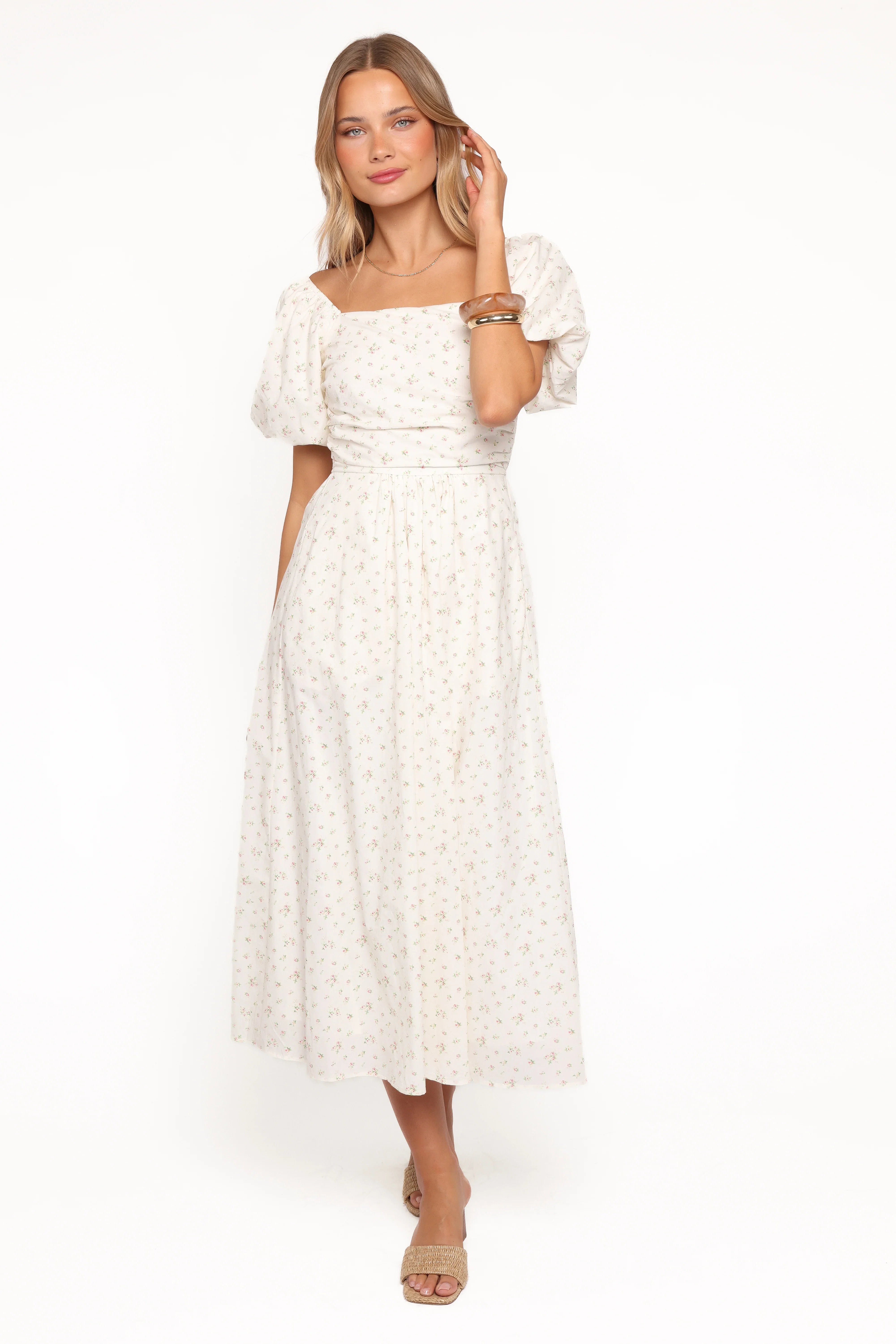 Clo Puff Sleeve Midi Dress White Betty