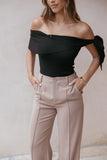 Charama Off Shoulder Knit Top Black