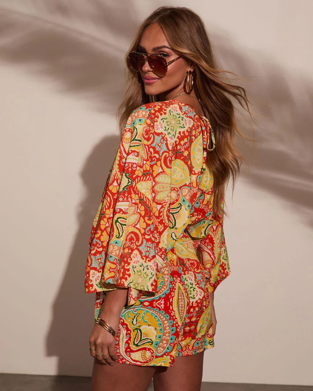 Sunset Gleam Abstract Kimono Sleeve Romper