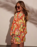 Sunset Gleam Abstract Kimono Sleeve Romper