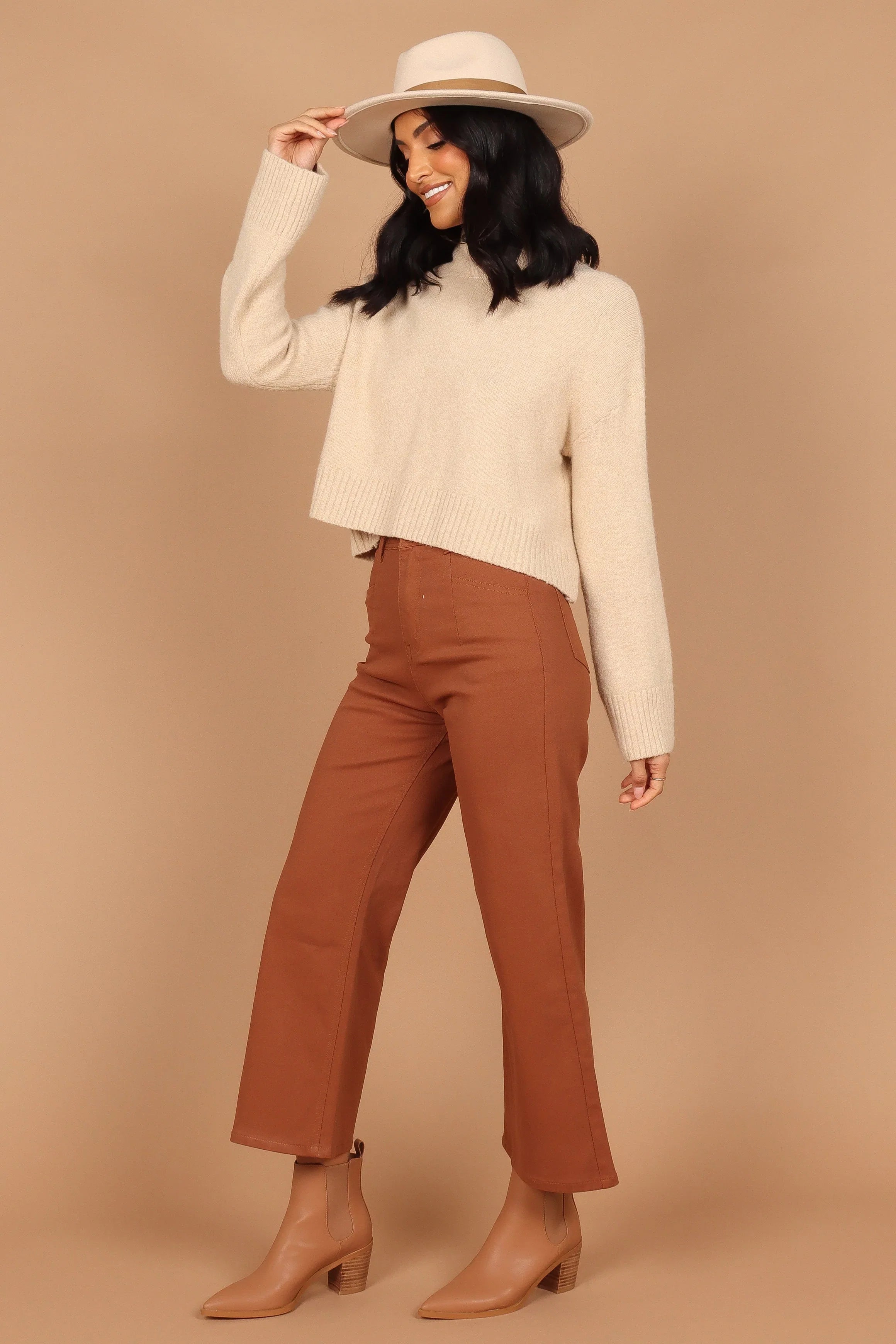 Georgette High Waisted Straight Leg Pants Brown
