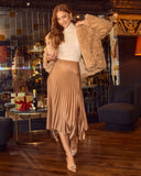 Social Gather Asymmetric Pleated Midi Skirt