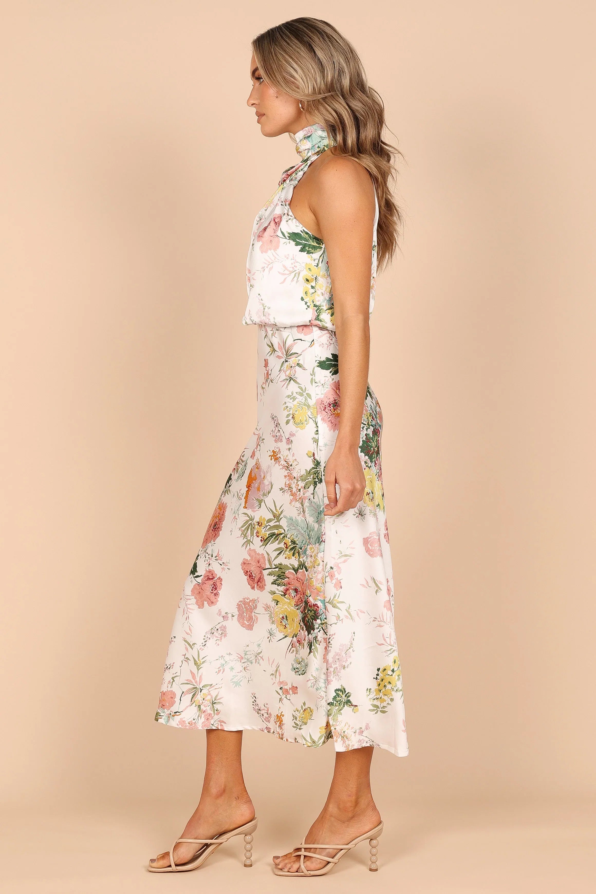 Anabelle Halter Neck Midi Dress White Floral