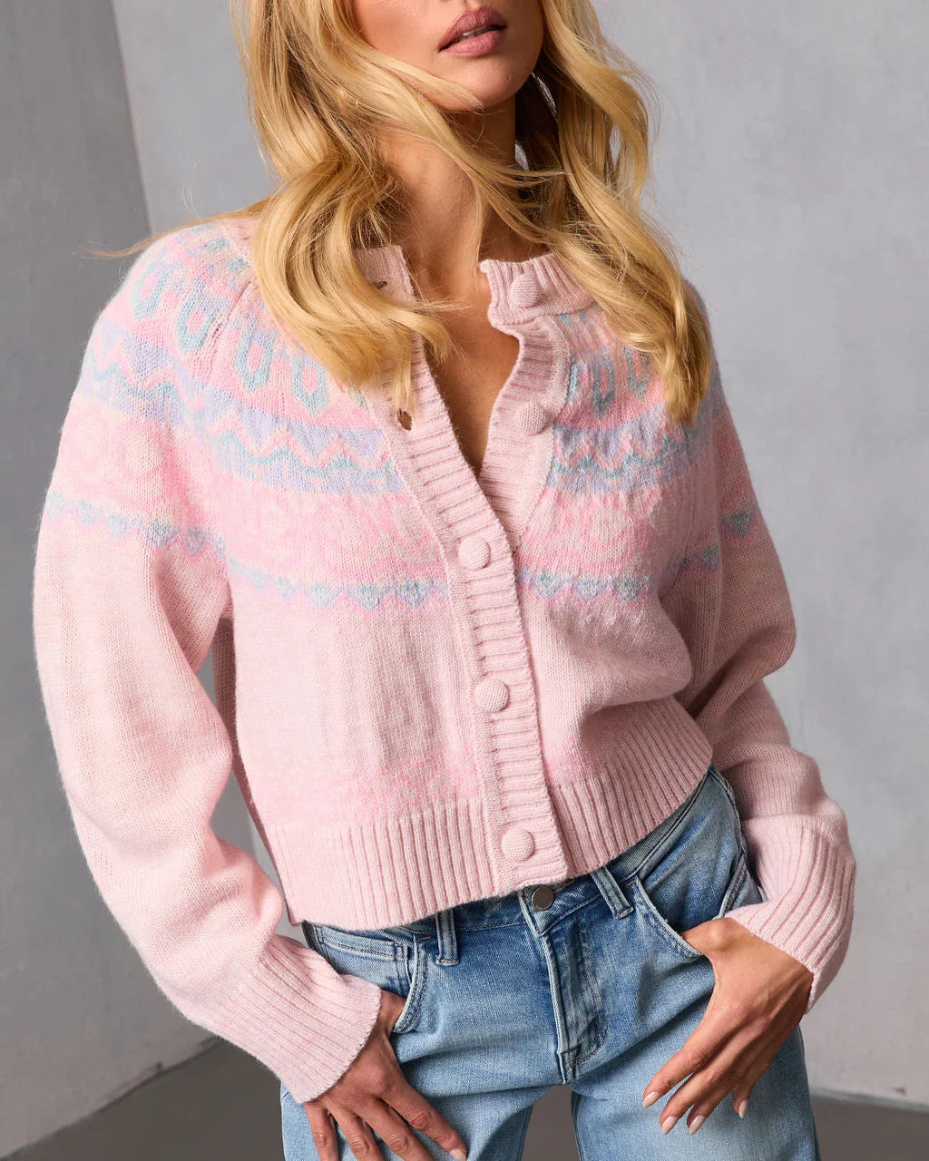 Cozy Aura Fair Isle Printed Cardigan