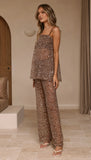 Zarina Sequin Long Line Top and Pants Set Mocha