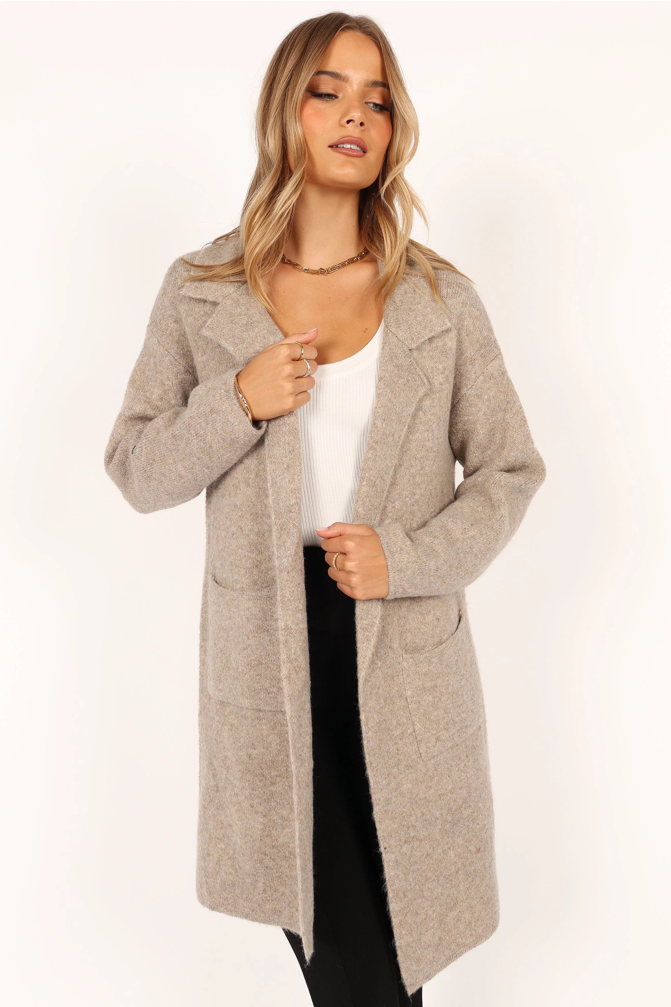 Skylar Open Front Coatigan Taupe