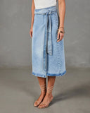 Class Act Denim Wrap Midi Skirt