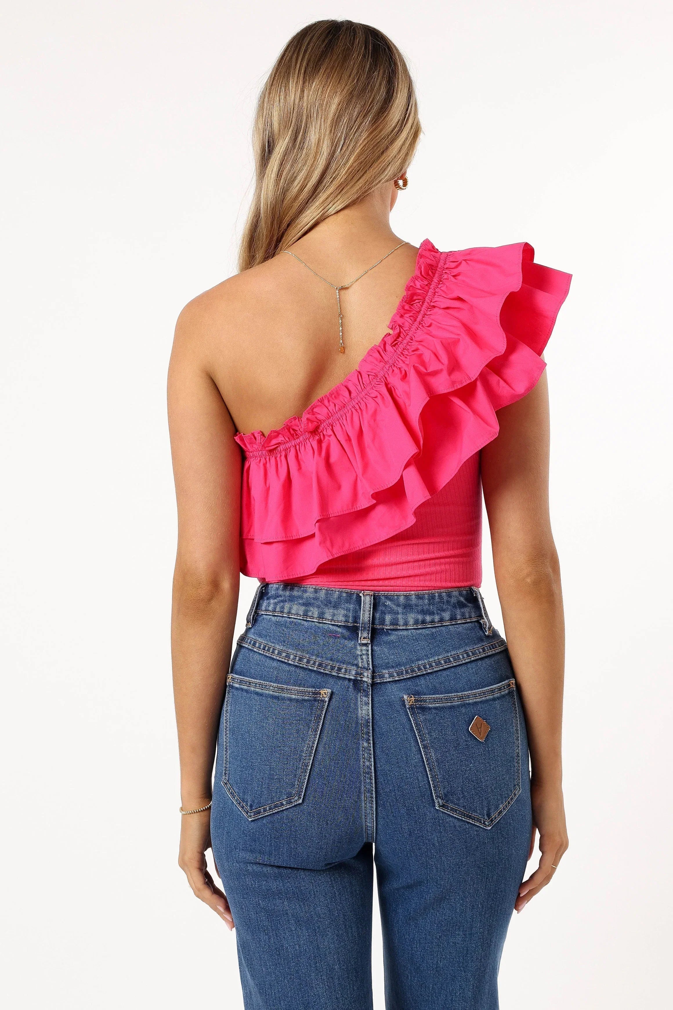 Meena One Shoulder Bodysuit Fuchsia