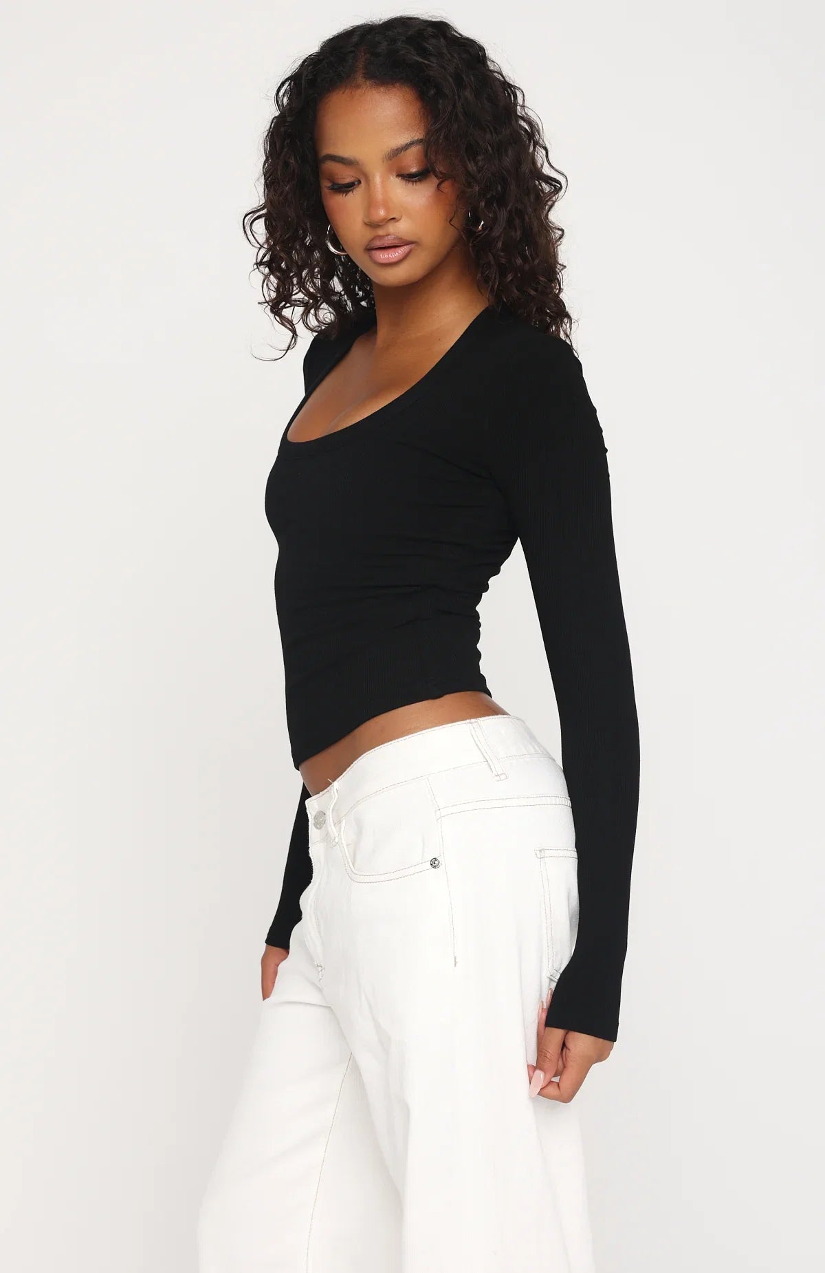 Serenade Her Ribbed Long Sleeve Top Black