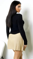 Europe Pleated Knit Mini Skirt Taupe