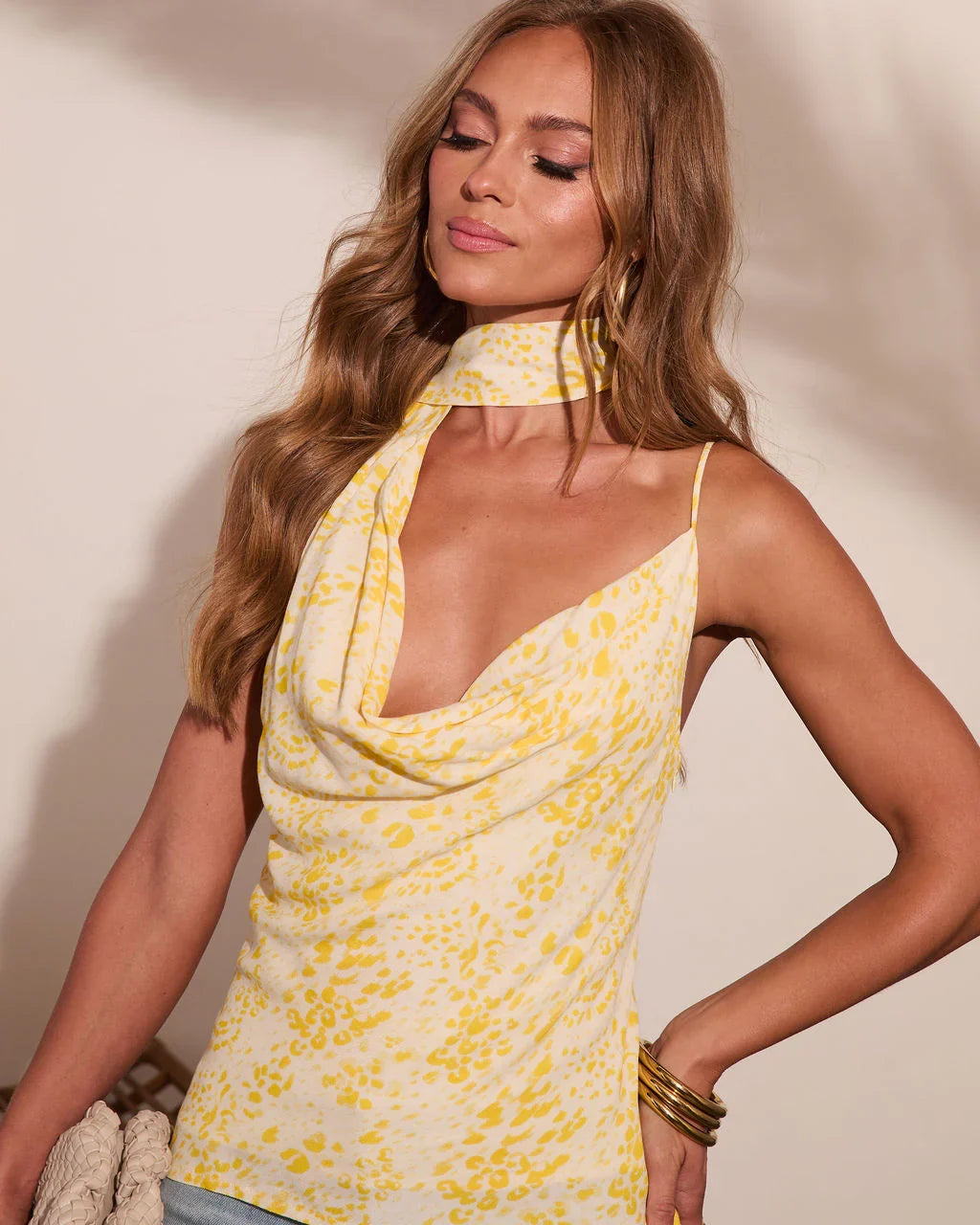 Spotted Sun Animal Print Neck Scarf Top