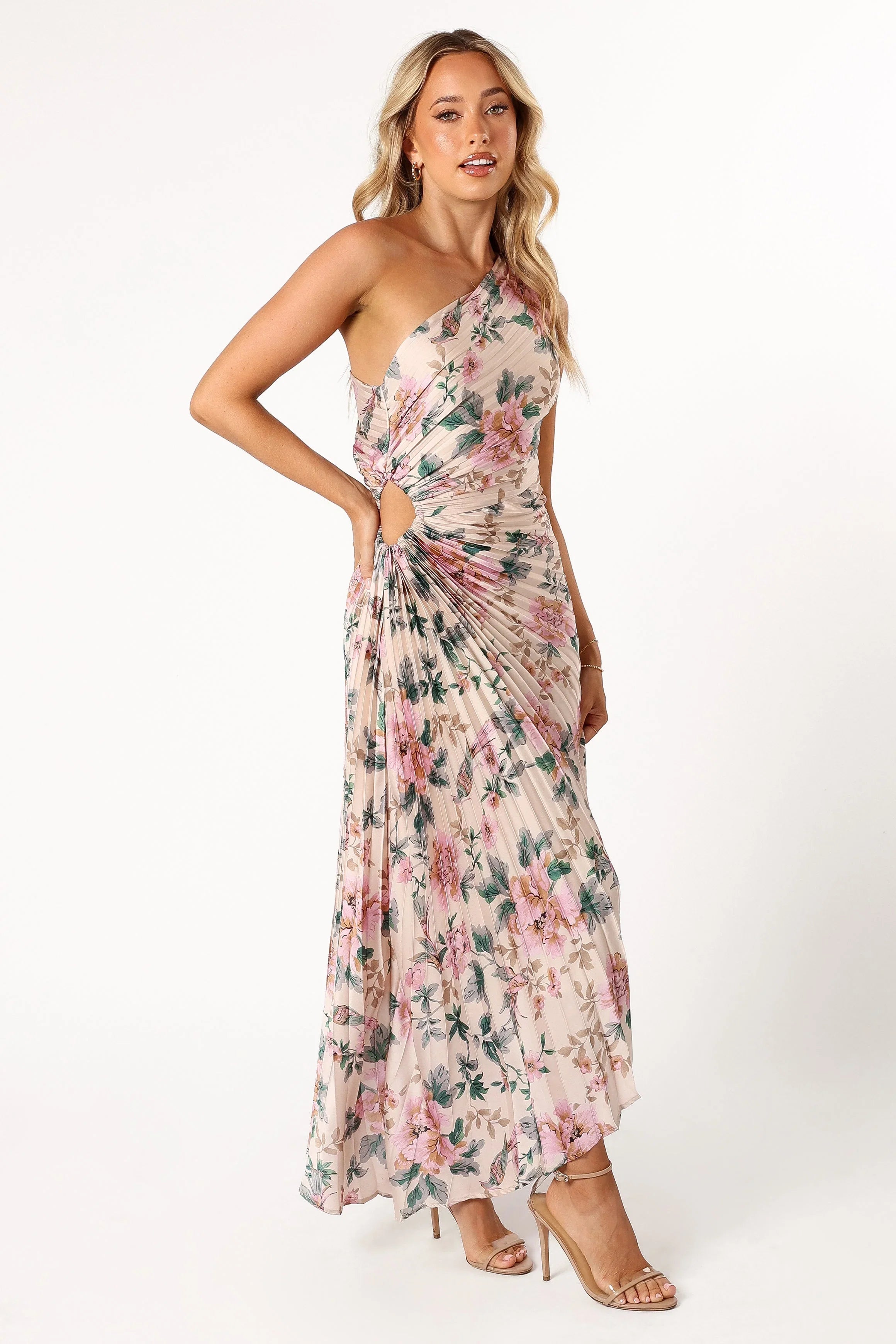 Kleo One Shoulder Maxi Dress Pink Floral