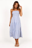 Maisie Strapless Midi Dress Blue Stripe