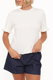 Emilie Short Sleeve Ruffle Crew Sweater Cream