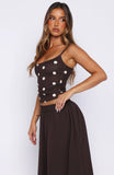 Im The Answer Tank Top Chocolate Off White Polka Dot